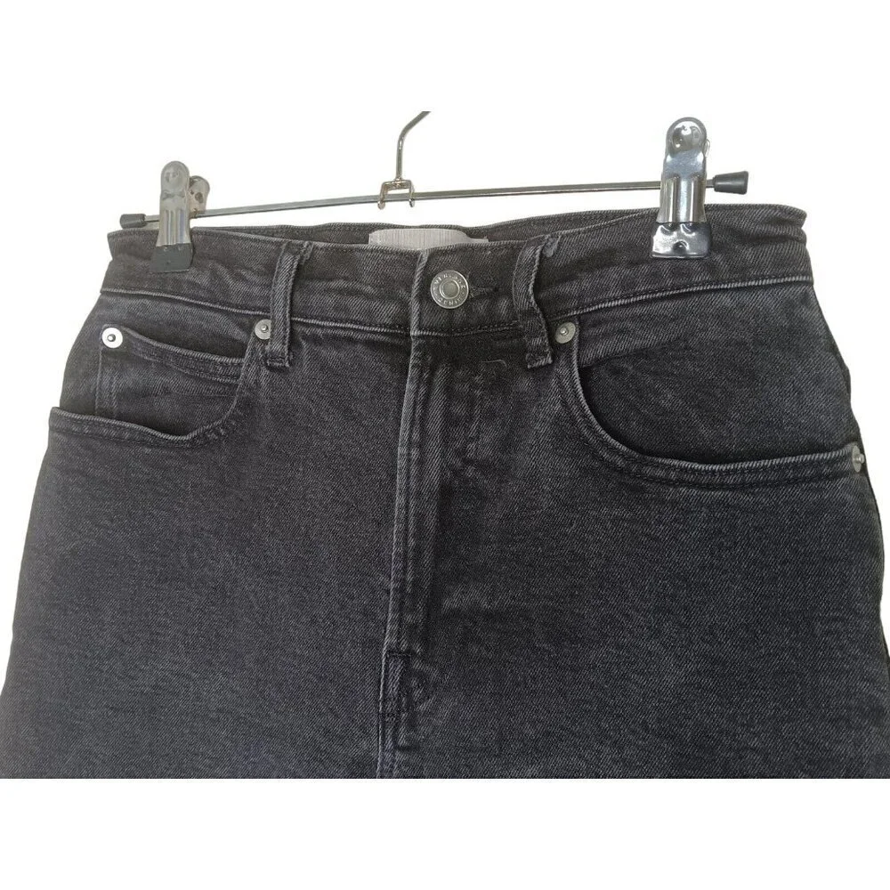 Everlane The Way High Jean Organic Cotton Sz 25 Cropped Black Denim Straight Leg